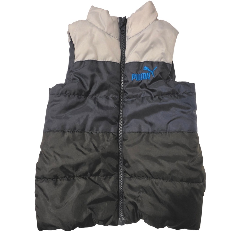 Puma Boys Puffer Vest Grey Navy Black Colorblock Zip Up Size 5